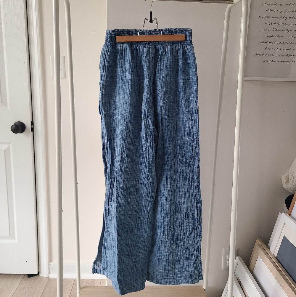 Blue Womens Wide Leg Stretchy Pants